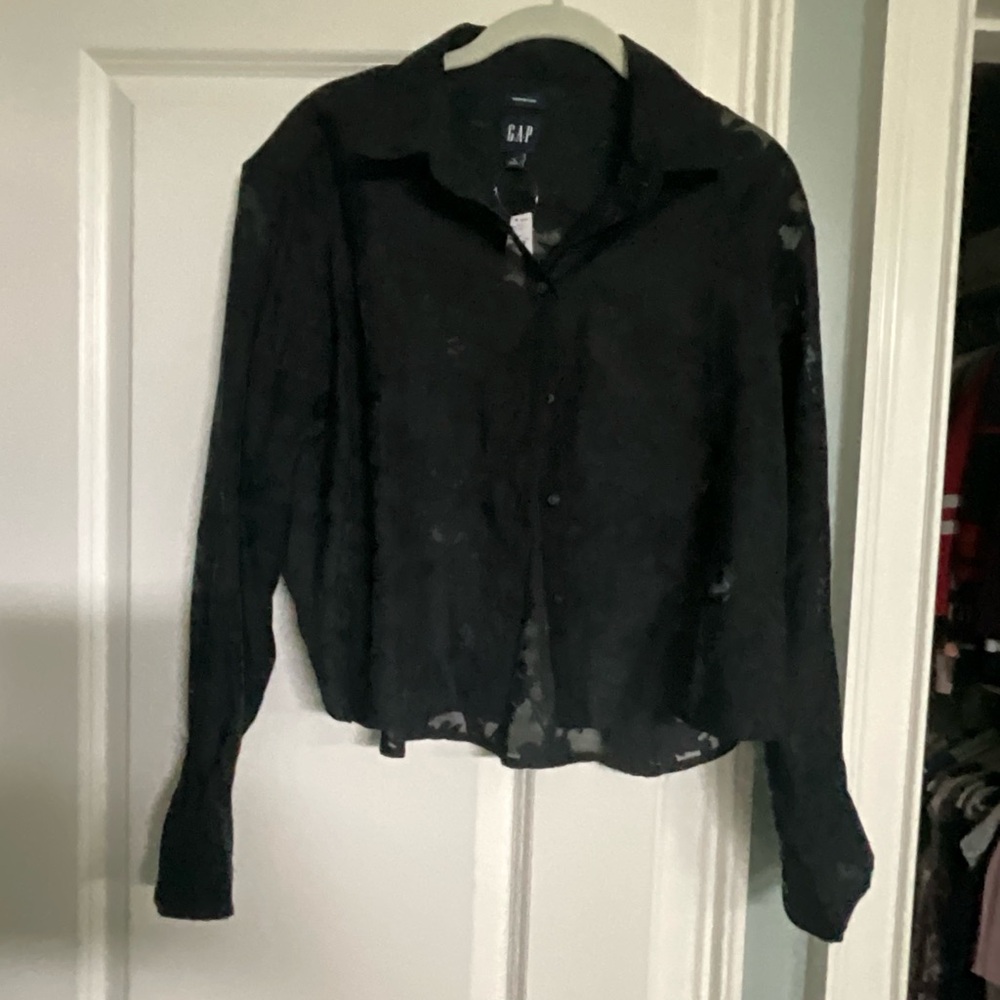 GAP Women's Elegant Black Sheer Button Down Shirt